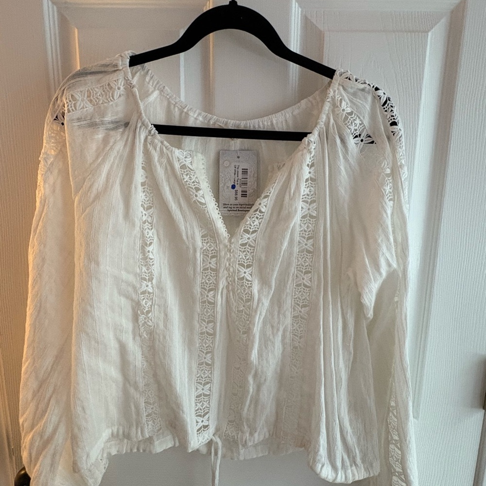 ILLA ILLA Cream Tie Front Blouse with Relaxed Sleeves